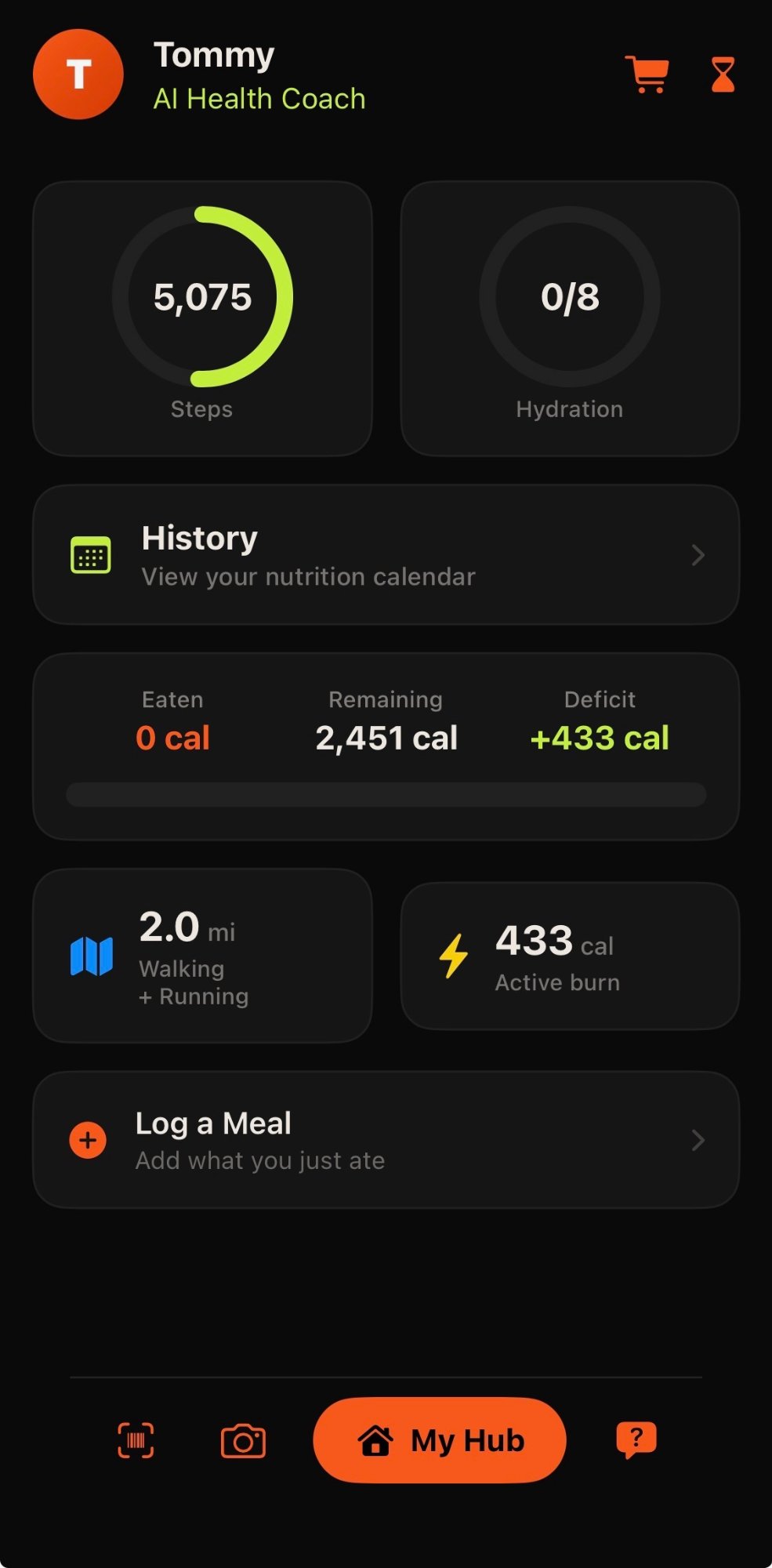 My Hub button at bottom of app