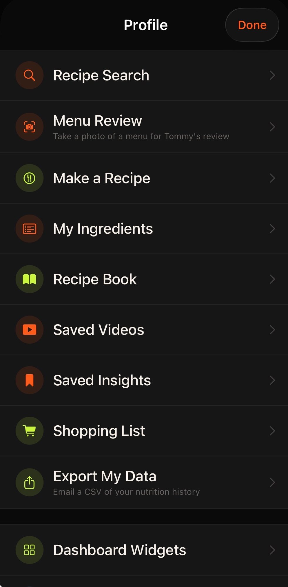 My Hub profile screen showing My Pantry